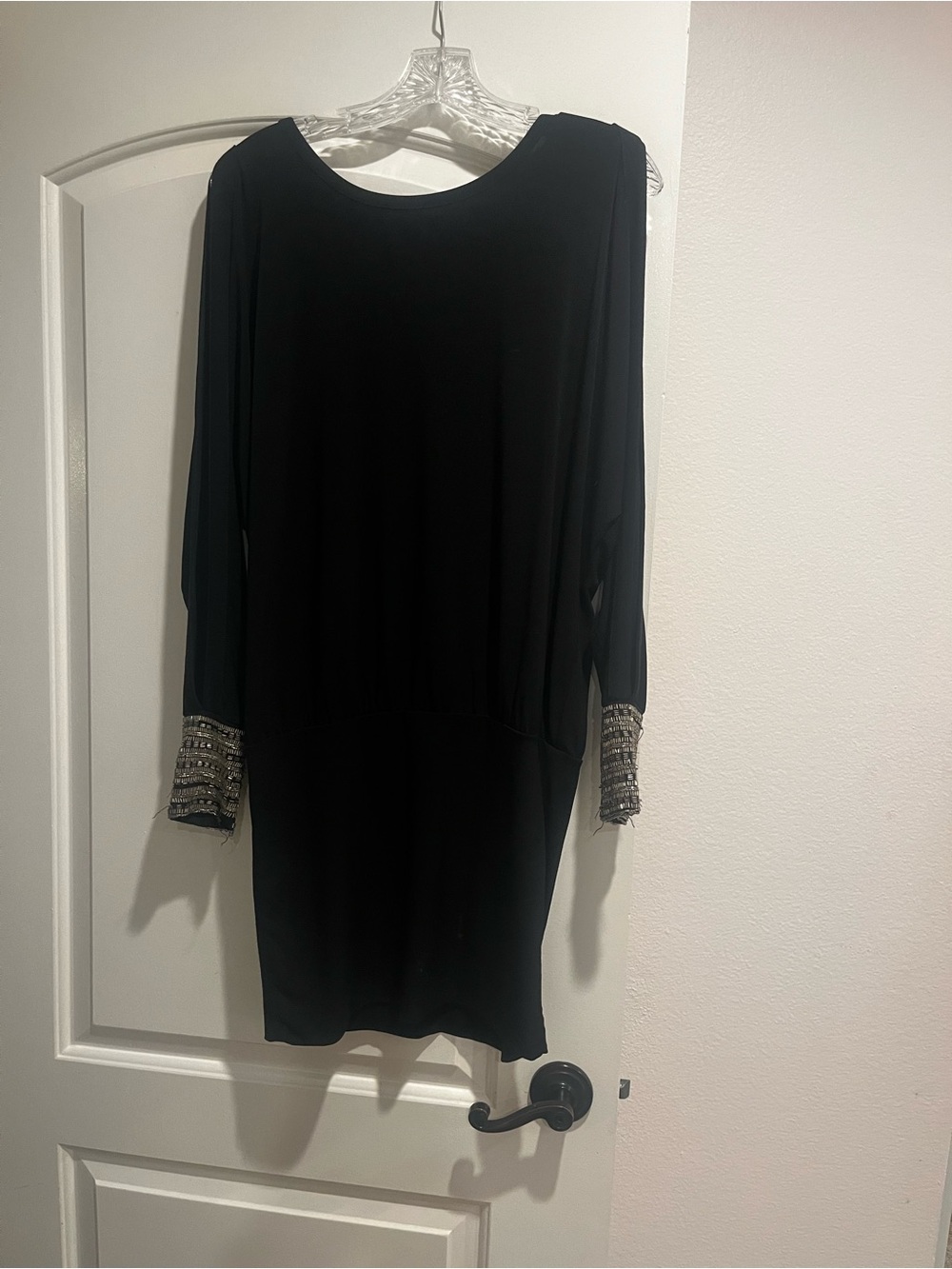 Moda International Black Long Sleeve Dress with Beaded Cuffs